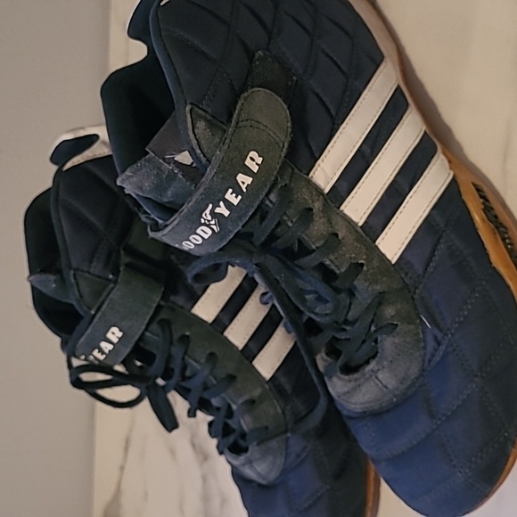 Vintage Adidas Goodyear Monaco Navy Quilted White Leather Racing Shoes Mens 8.5 - Picture 15 of 16